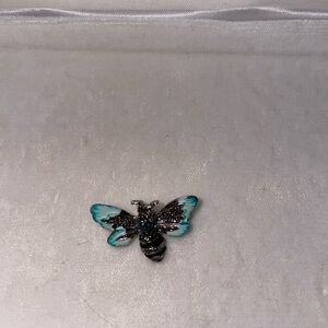 Vintage Silver Tone and Blue Bumblebee Brooch